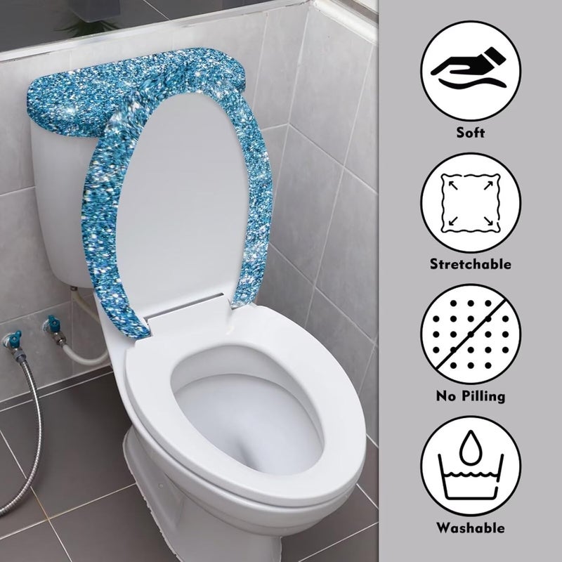 Darisoco Blue Bling Toilet Lid,Tank Lid Dust Cover Machine Washable Anti-Slip with Elastic Edge Bathroom Christmas Decoration Maxi 17 × 21 Inch - Image 3